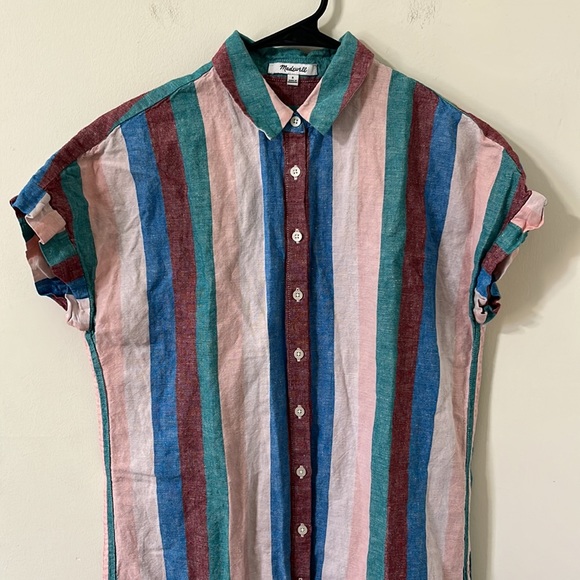 Madewell Central Shirtdress in Flagstaff Stripe Linen Blend Size Small - Picture 4 of 11